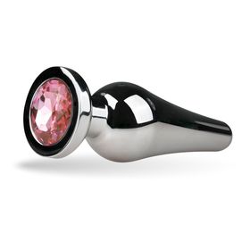 Easytoys - Plug anal argenté en forme de cône avec pierre décorative rose