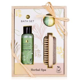Accentra Coffret Herbal Spa en boîte bois avec gel douche, boule de bain & brosse à ongles