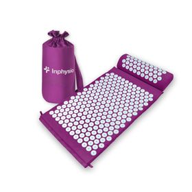 INPHYSIO Acupressuurset Mat 74x42 + Kussen, katoenen hoes, pruim