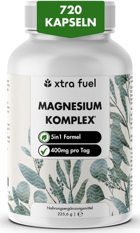 XTRA FUEL Complexe Magnésium - formule 5-en-1 avec bisglycinate & L-ascorbate