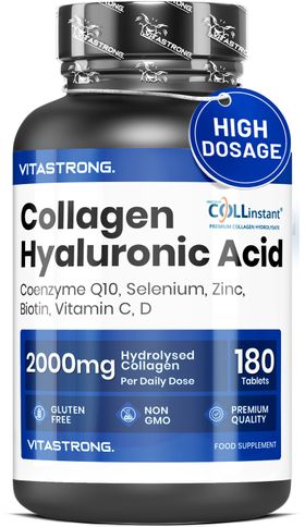 Vitastrong Collagène + Acide Hyaluronique – 180 Comprimés, Peau Éclatante