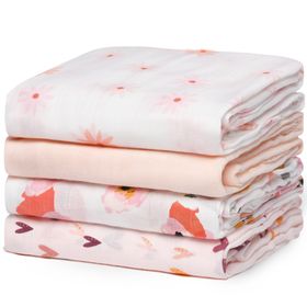 Momcozy Muslin Swaddle Blanket, 4 Pack, motifs imprimés