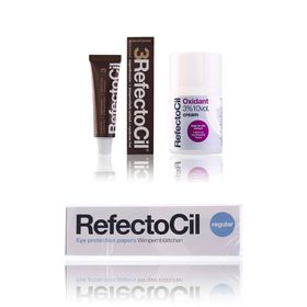 Refectocil couleur pour cils brun naturel 3 & Oxydant Creme 3% & Plaquettes pour cils Set