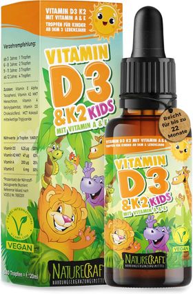 NatureCraft Vegan Vitamine D3+K2 Druppels KIDS