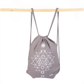 bodhi Sac de sport YANTRA CHAKRAS, gris avec impression blanche, 100% coton