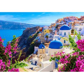 enjoy Puzzel Santorini met bloemen, Griekenland 1000 delen