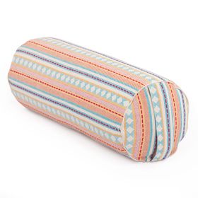 bodhi Collection ETHNO : Traversin de yoga (rond), tissu jacquard, abricot-bleu clair