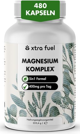 XTRA FUEL Complexe Magnésium - formule 5-en-1 avec bisglycinate & L-ascorbate