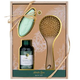 Accentra Coffret bain Winter Spa en boîte bois avec gel douche, savon & brosse de bain
