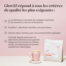 Glow25® Collagène Plus | avec Vitamine C, Zinc et Biotine | Hydrolysat de Collagène Premium