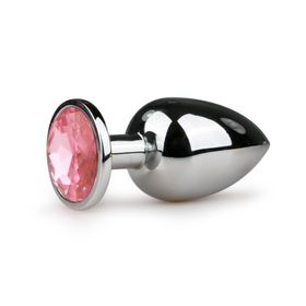 Easytoys - zilveren anaalplug van metaal met roze siersteen - groot