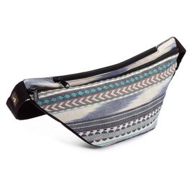 bodhi Collection ETHNO : Sac banane en tissu ikat, à motifs noir-blanc-bleu, sac à bandoulière