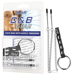 blue line c&b gear Cock Ring avec pince à tétons