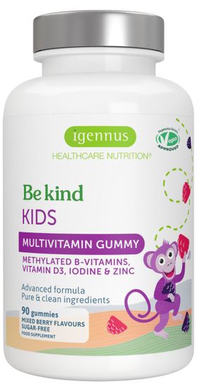 Igennus Multivitamin Enfants, Gummies sans sucre, Méthylées, Vitamines B, C, D3, E, Zinc & folate
