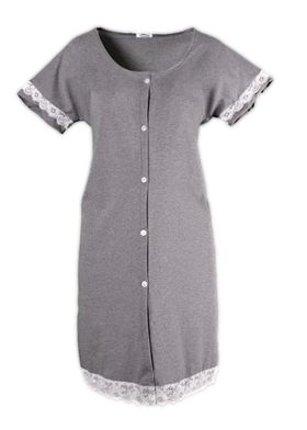 MYSANITY® Open bevallingshemd van katoen melange met kant, grijs