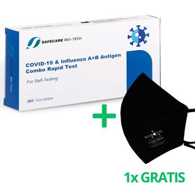 Safecare Test 3en1 Influenza A/B Antigène + COVID-19 + Masque FFP2 gratuit - 10 pièces