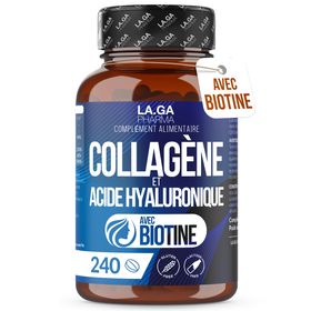 LA.GA© Collagène 2000mg avec Acide Hyaluronique, Biotine & Q10 – 240 Comprimés Anti-Âge
