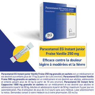 Paracétamol EG Instant Junior 250 mg | Douleur & Fièvre | Vanille Fraise