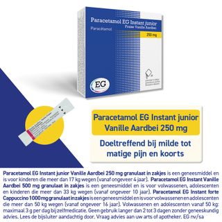 Paracetamol EG Instant Junior 250 mg | Pijn & Koorts | Vanille Aardbei