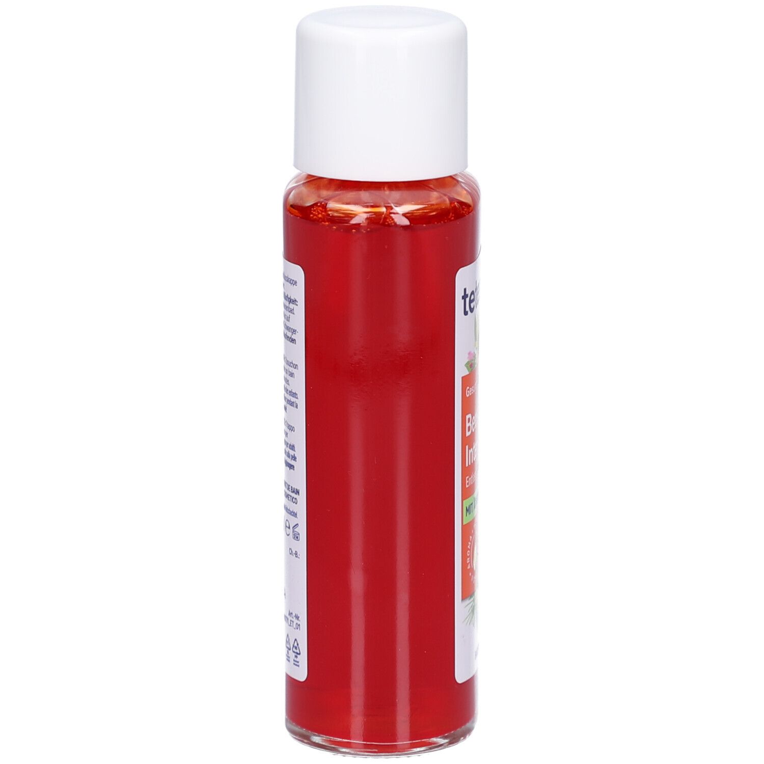tetesept Beweglichkeit Intensiv Bad. Fles met oranje vloeistof en witte dop.