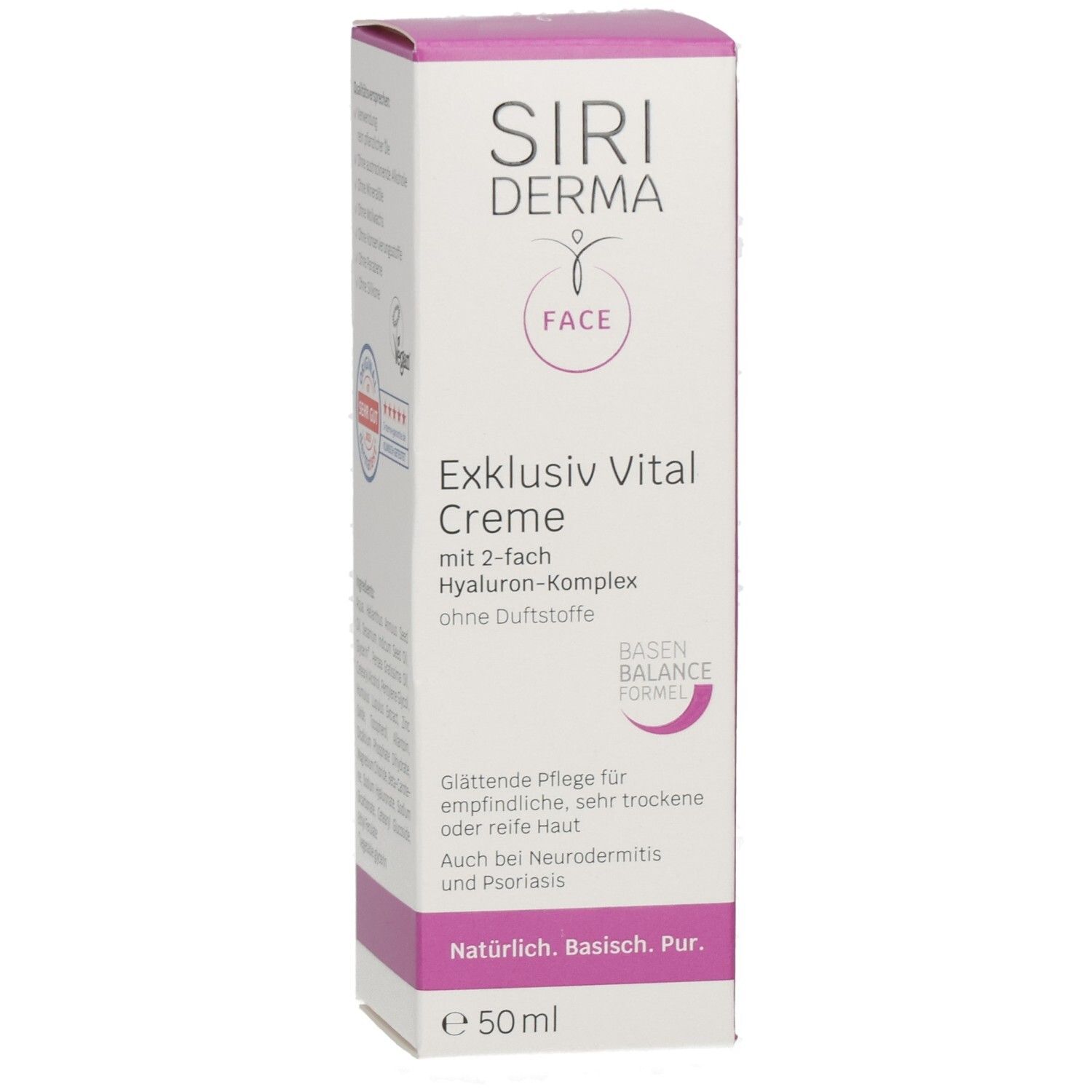 Avant de l'emballage SIRIDERMA Exklusiv Vital Crème, 50ml, sans parfum.