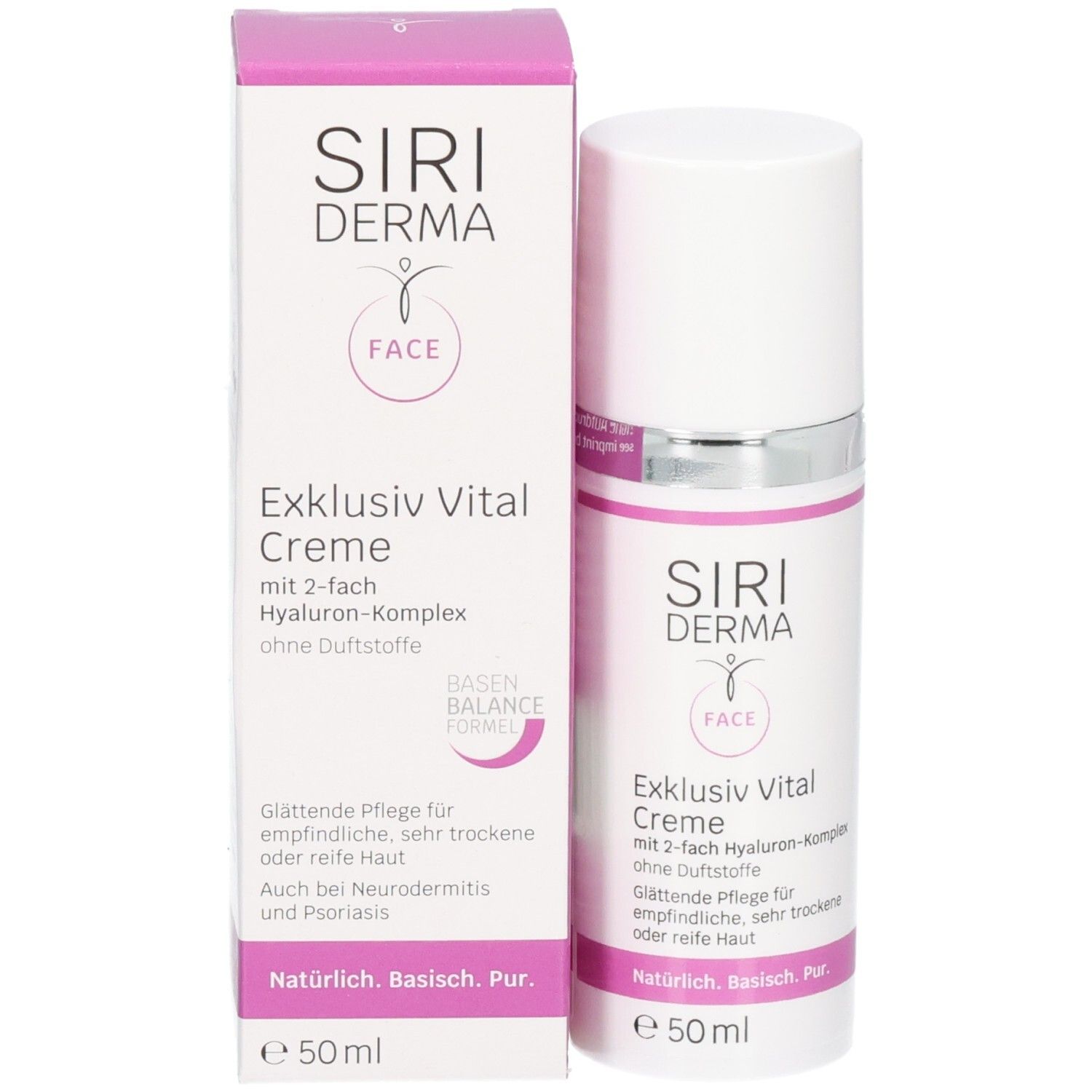Crème SIRIDERMA Exklusiv Vital (50ml) à côté de son emballage, sans parfum.