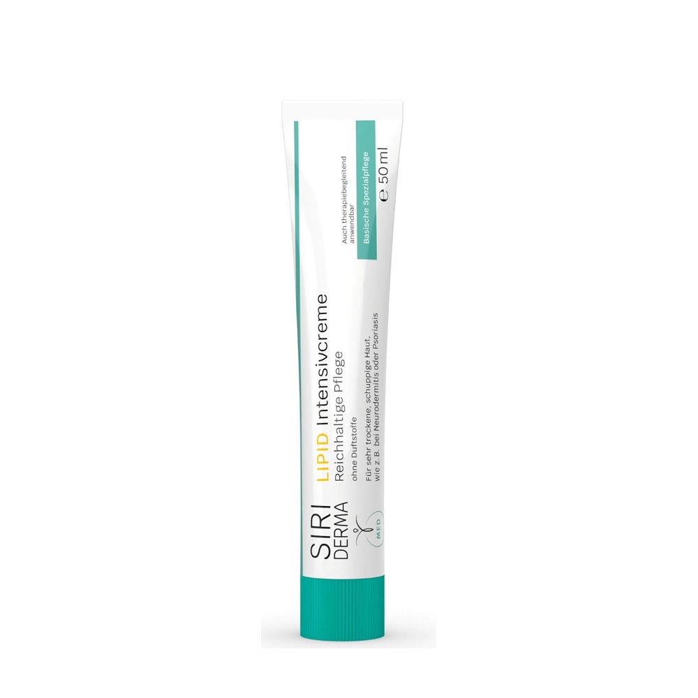 Tube SIRIDERMA LIPID Intensivcreme, 50ml, soin riche sans parfum.