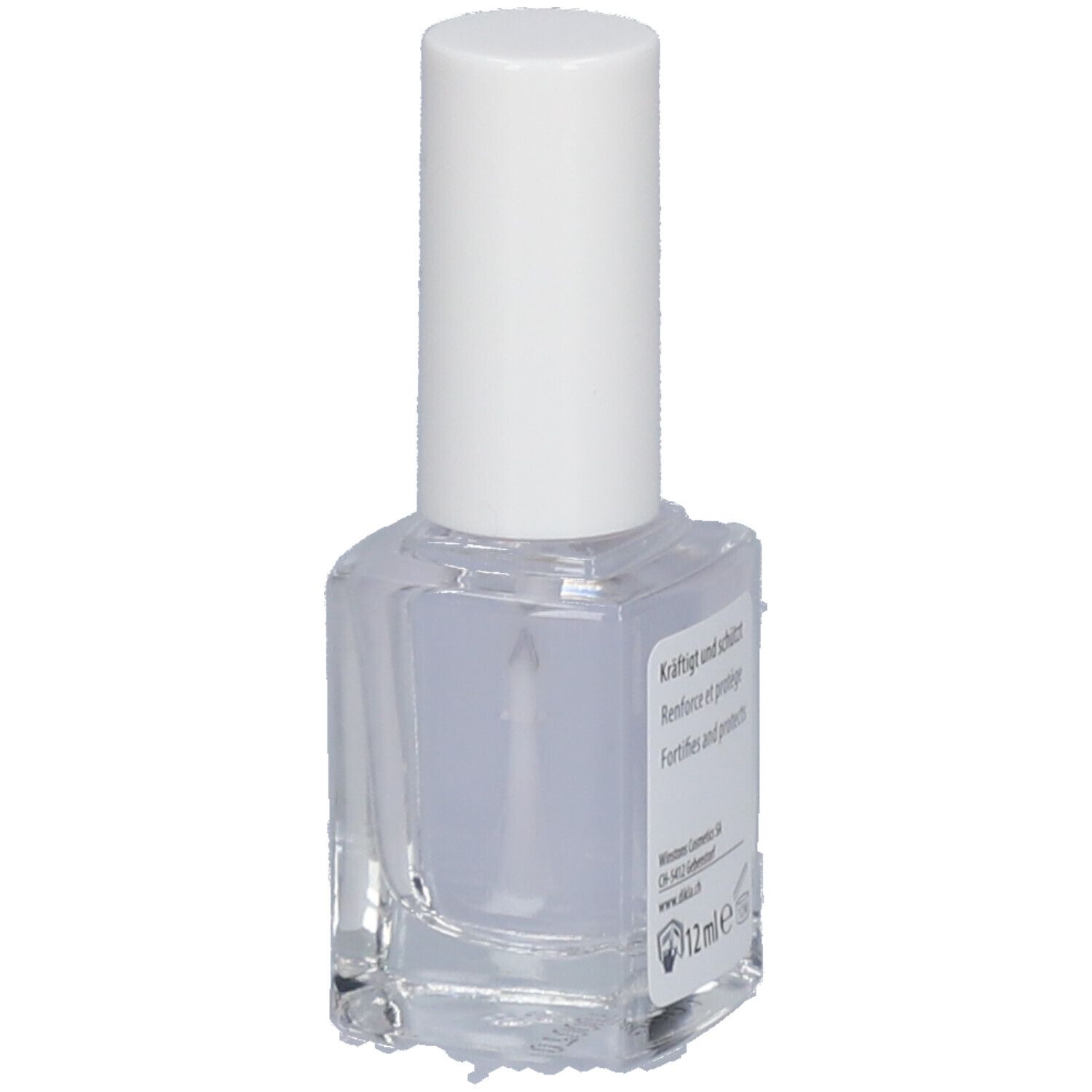 Transparante fles met witte dop. Etiket met DIKLA, tekst: Kraftigt und schützt, 12 ml.