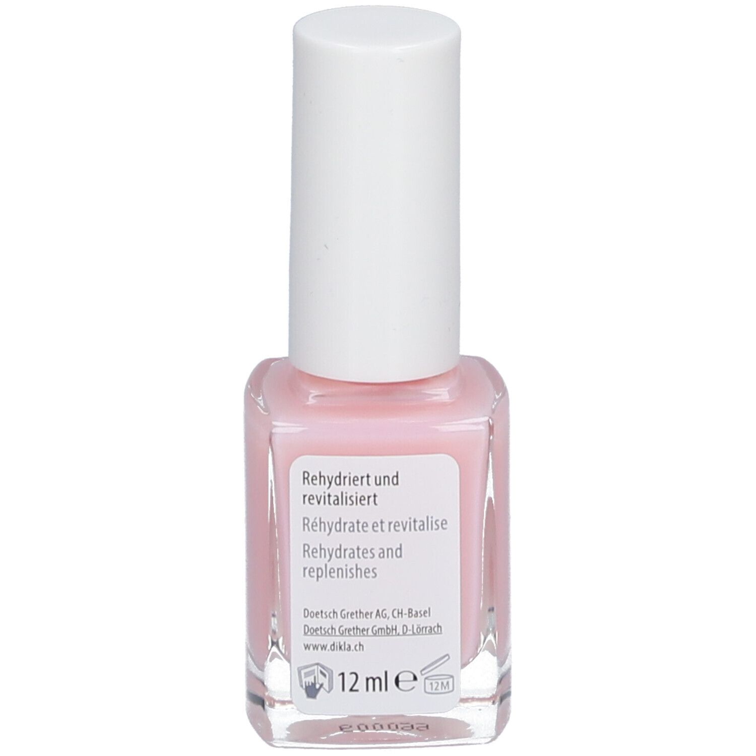Dos d'un flacon de masque pour ongles. Texte : Réhydrate et revitalise, 12 ml. Informations du fabricant.