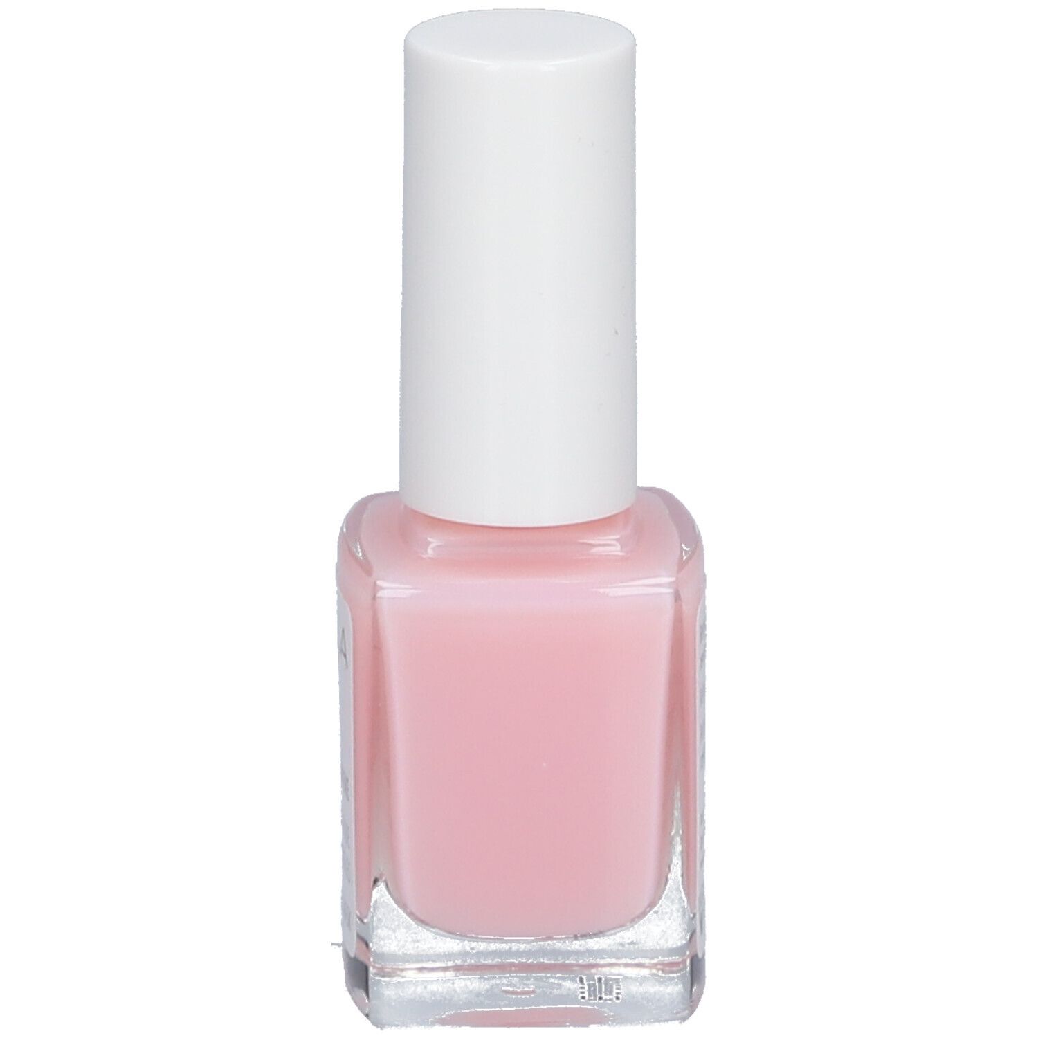 Masque pour ongles rose dans un flacon carré en verre avec bouchon blanc. Produit sans emballage.