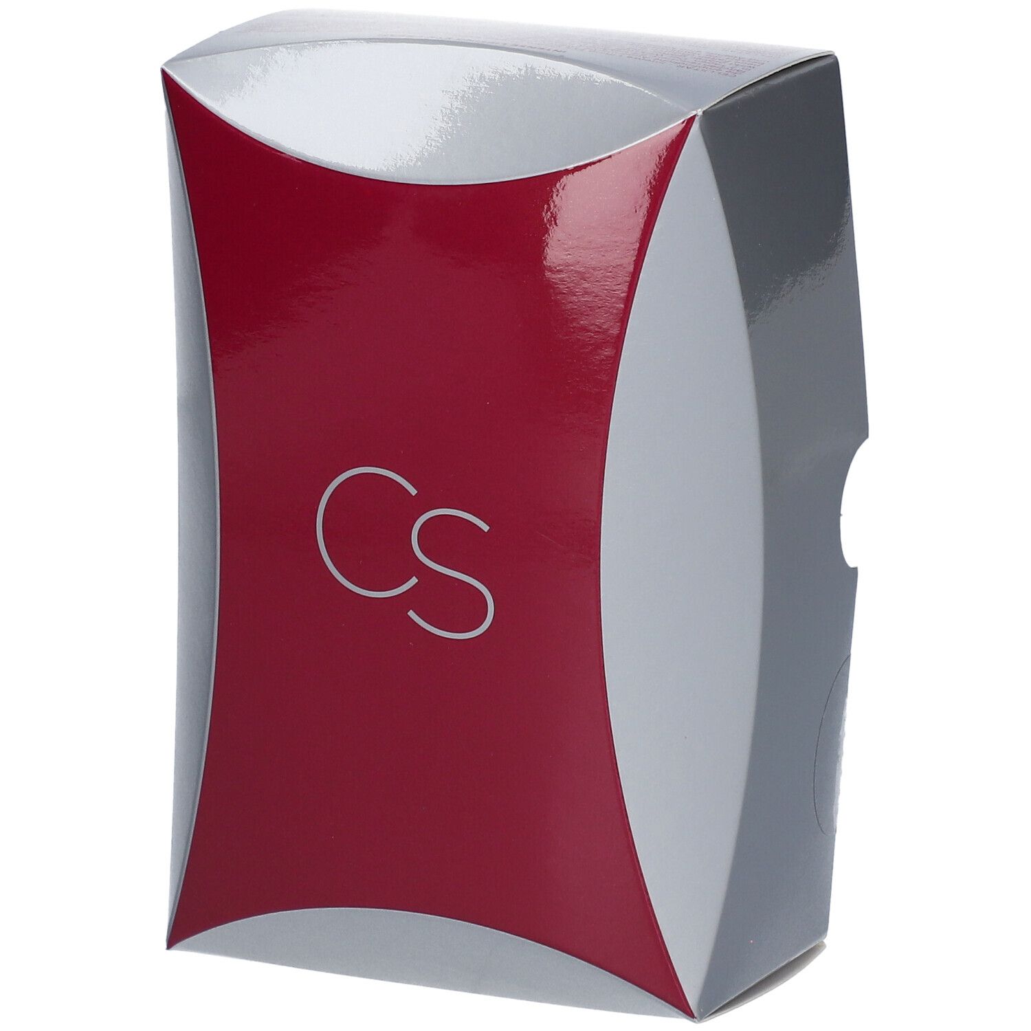 Verpakking in grijs, rood en zilver. Voorkant met "CS" logo.