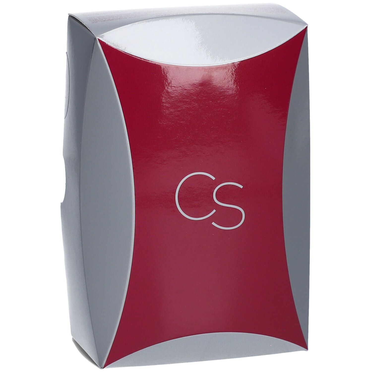 Verpakking in grijs, rood en zilver. Voorkant met "CS" logo.