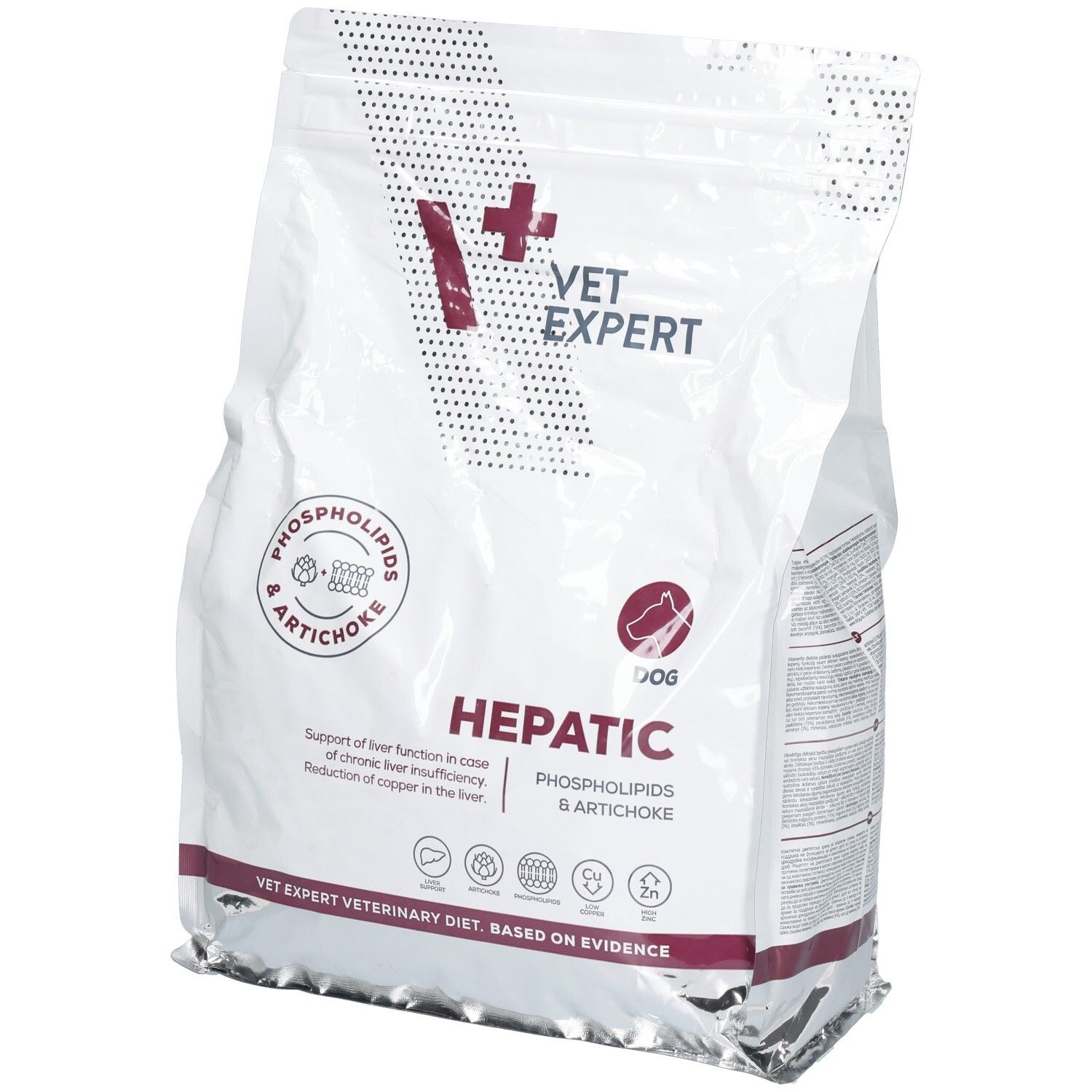 Nourriture pour chiens Hills Vet Expert Hepatic, sac de 2kg. Phospholipides & Artichaut. Pour chiens souffrant d'insuffisance hépatique chronique.