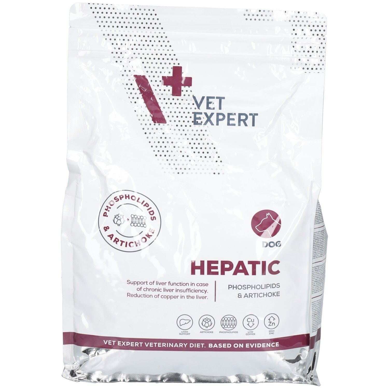Croquettes Vet Expert Hepatic pour chien, sac de 2 kg.