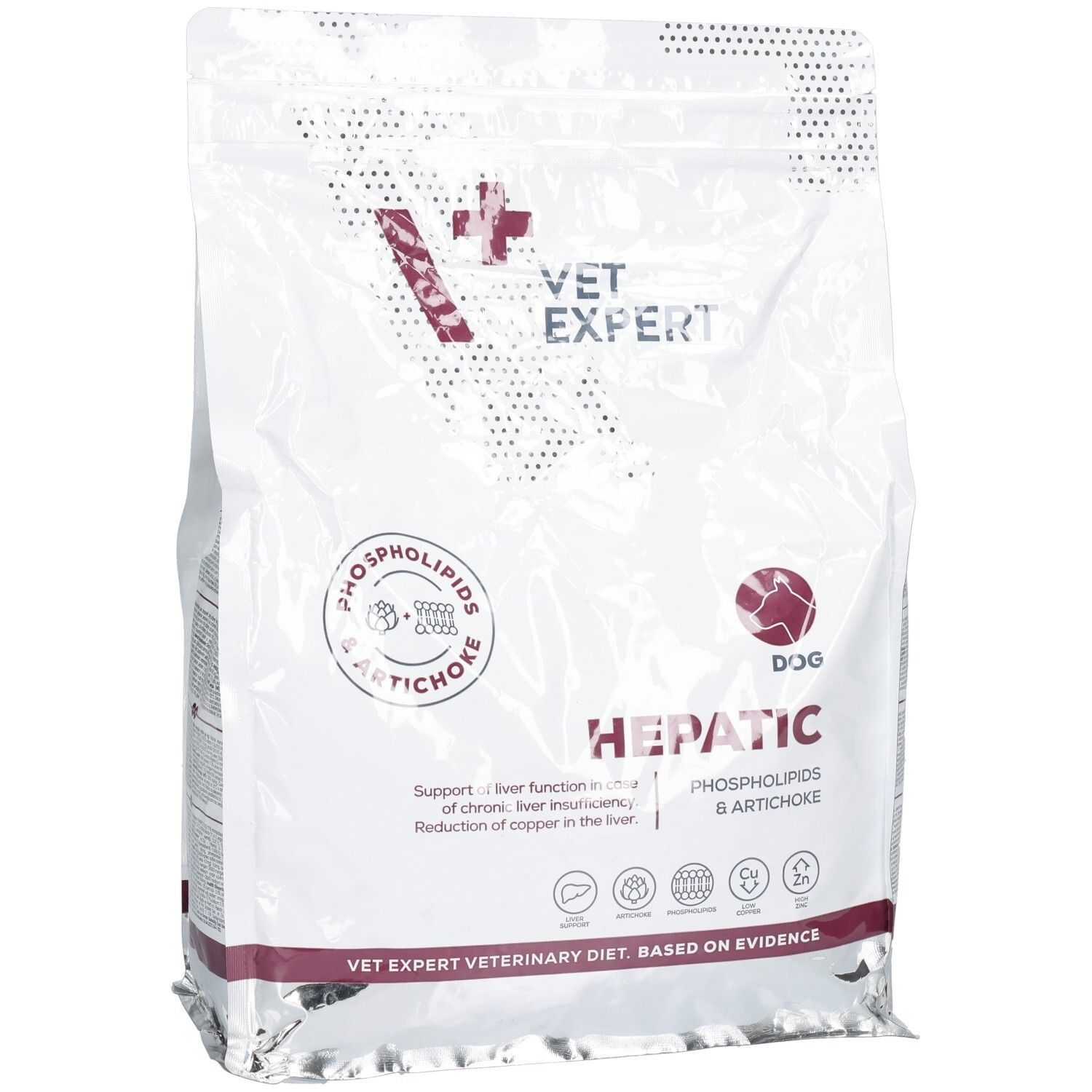 Croquettes Vet Expert Hepatic pour chien, sac de 2 kg.