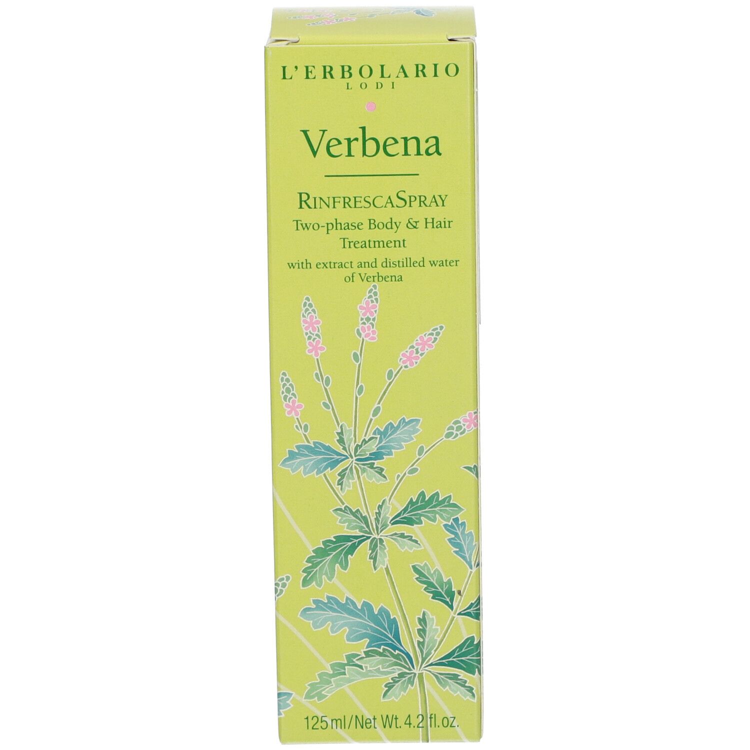 L'Erbolario Verbena verpakking. Groene doos met productinformatie.