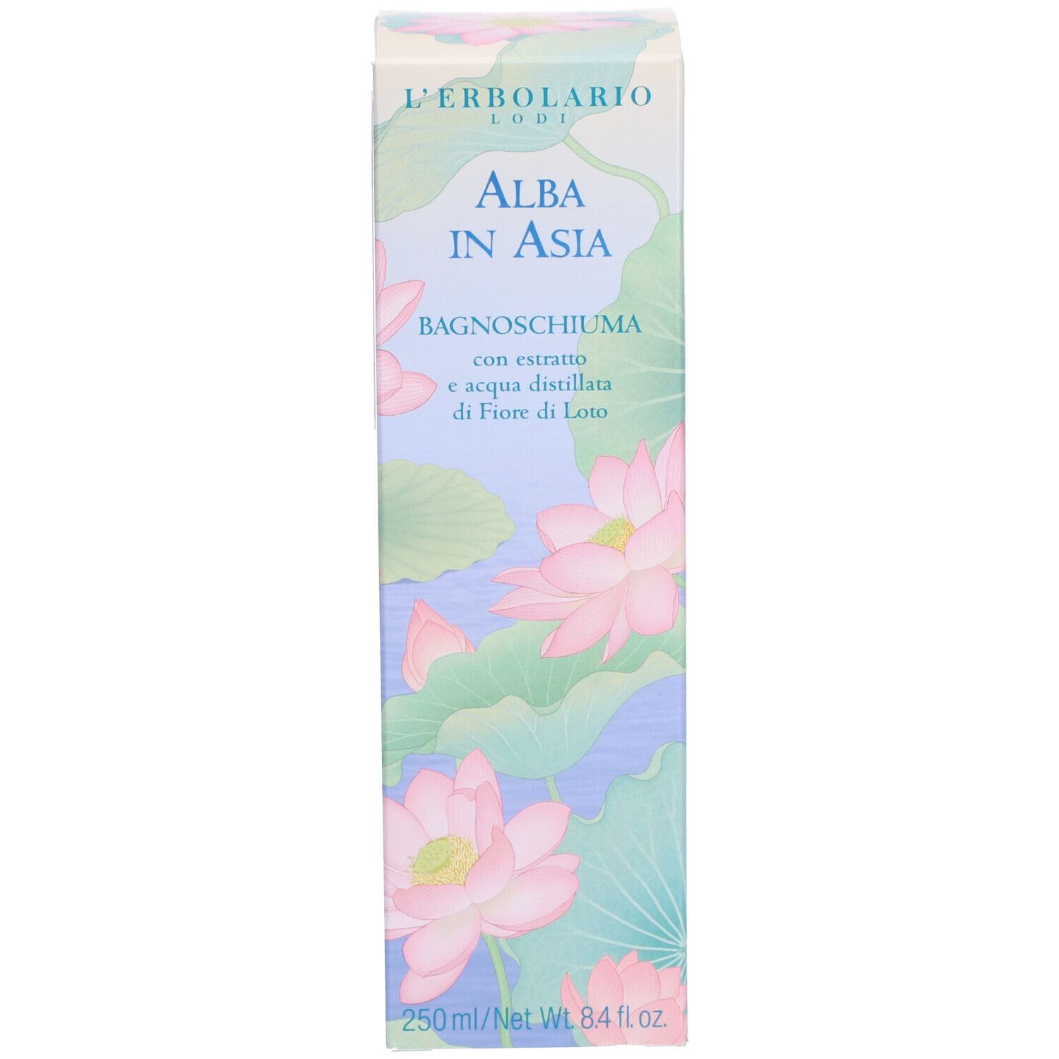 L'Erbolario Alba in Asia Badschuim, 250ml. Doos met lotusbloemontwerp.