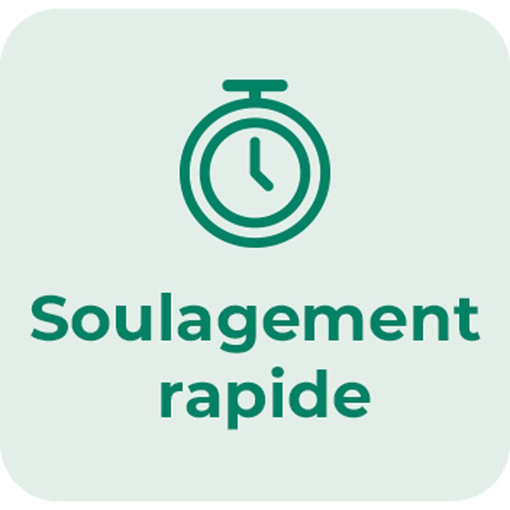 Graphique : Soulagement rapide. Symbole de chronomètre et texte.