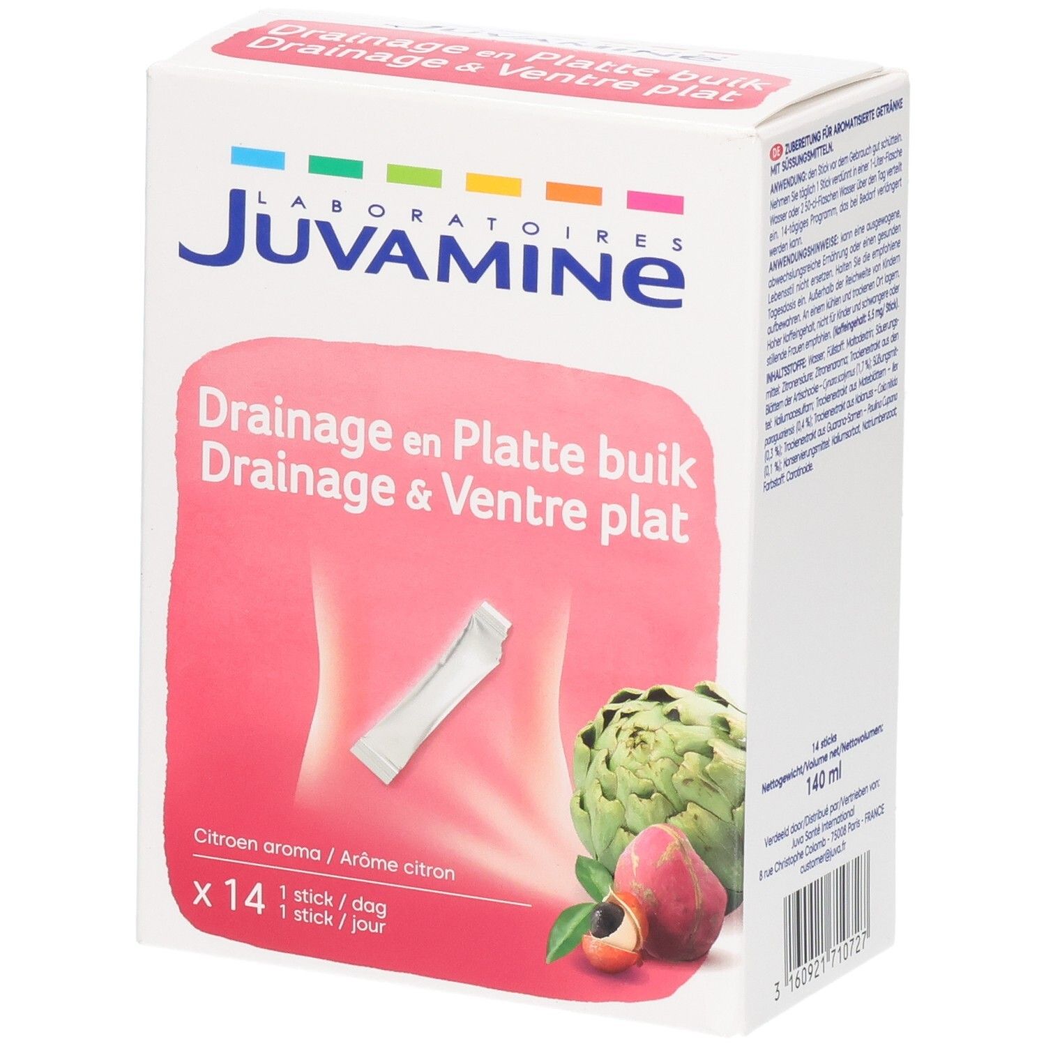 Juvamine Drainage & Ventre Plat doos met 14 sticks, citroenaroma.