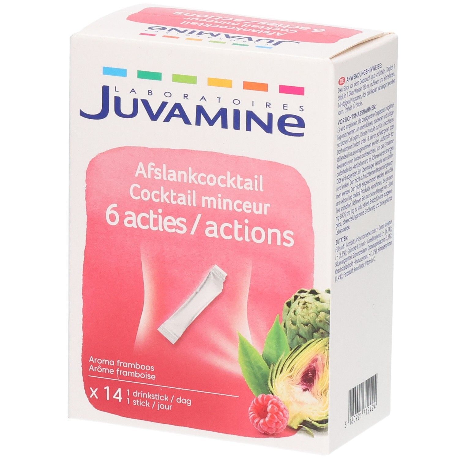 Emballage Juvamine Cocktail Minceur 14 sticks, arôme framboise.