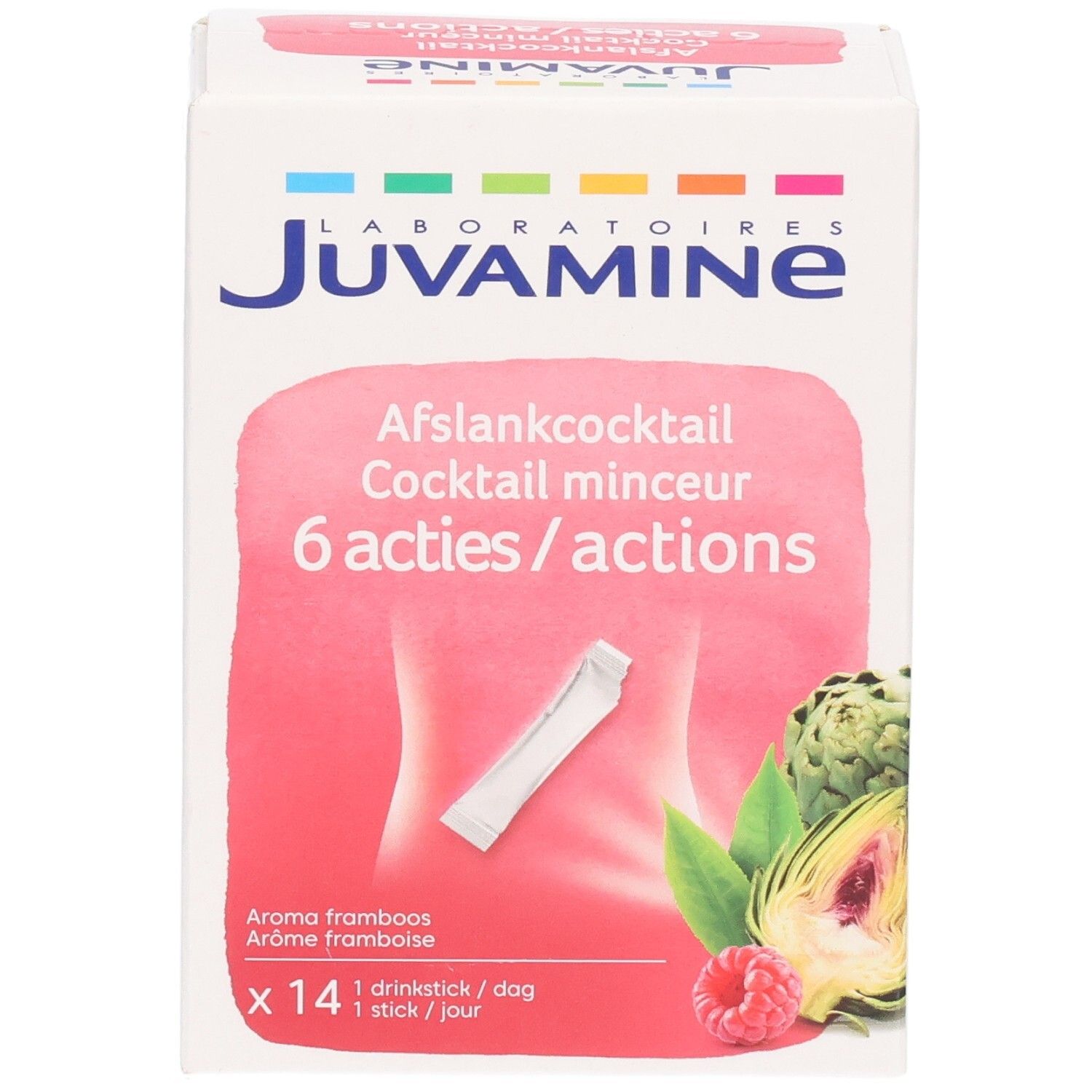 Emballage Juvamine Cocktail Minceur 14 sticks, arôme framboise.