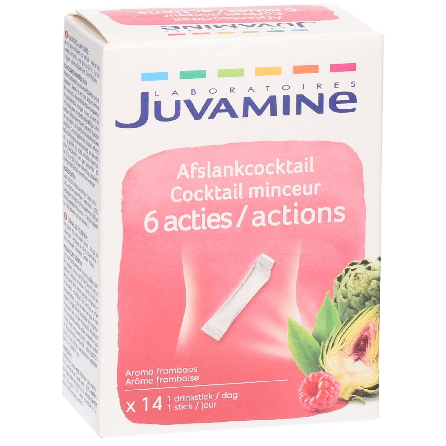 Emballage Juvamine Cocktail Minceur 14 sticks, arôme framboise.