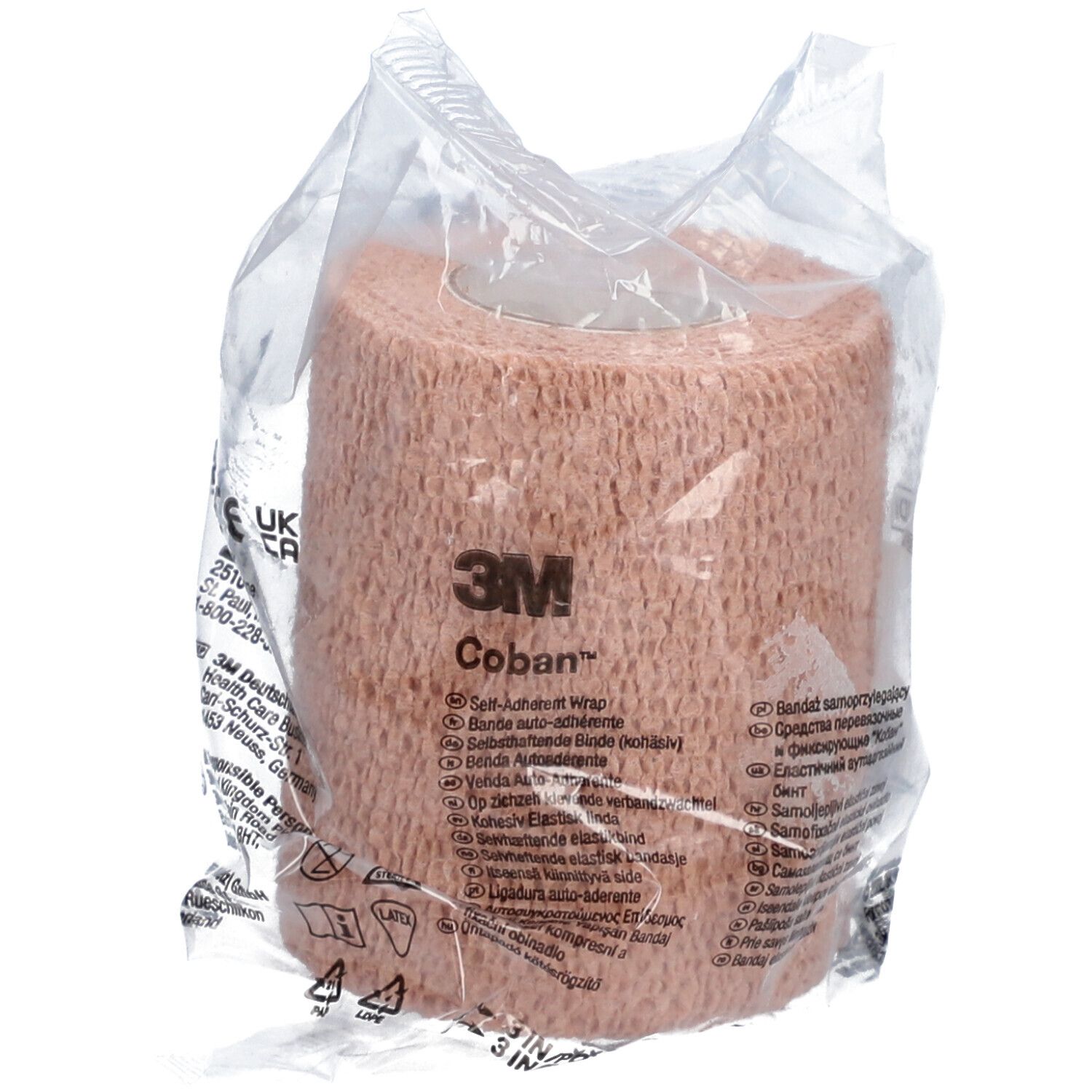 Emballage de bandage Coban. Violet et blanc. Illustration et instructions.