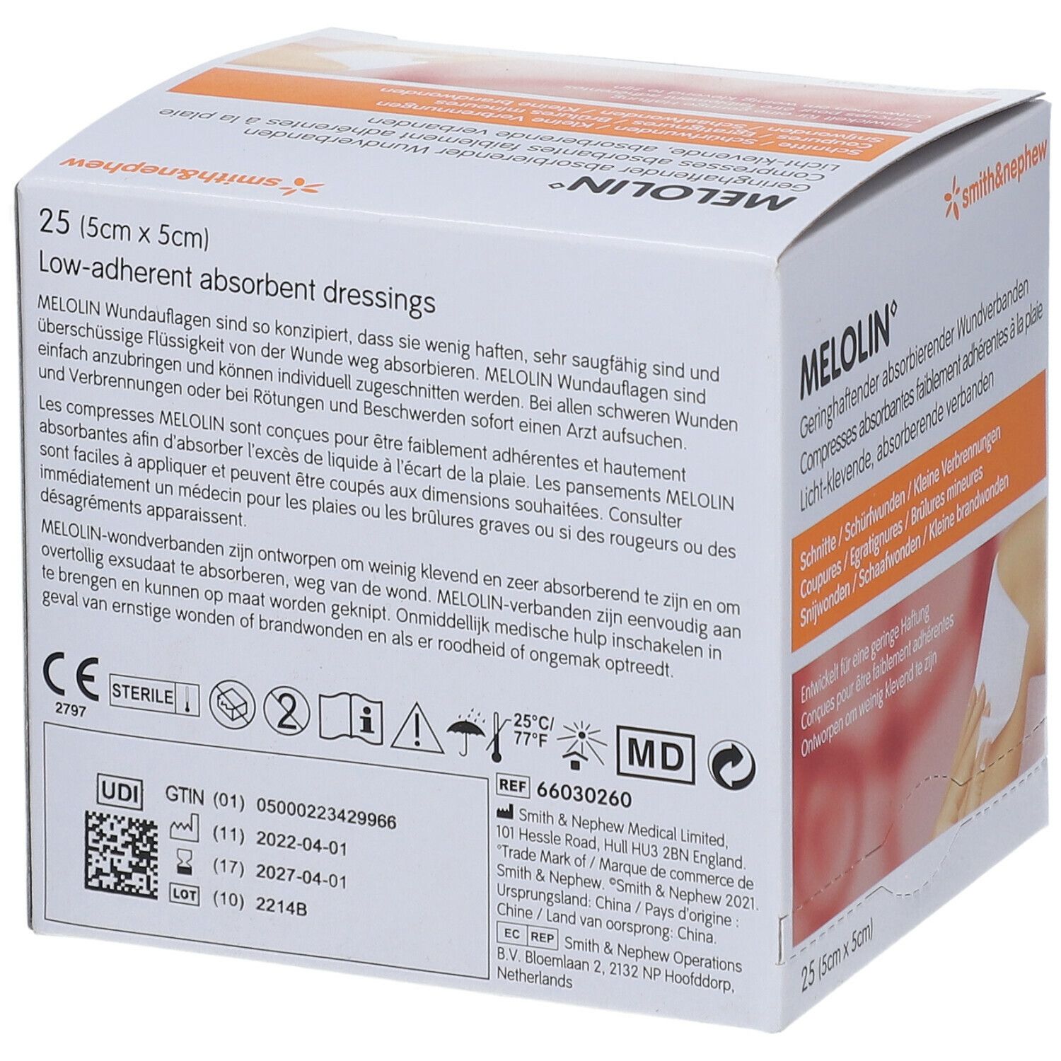 Melolin Compresses Absorbantes Faiblement Adhérentes à la Plaie Stérile 5 x 5 cm 66030260