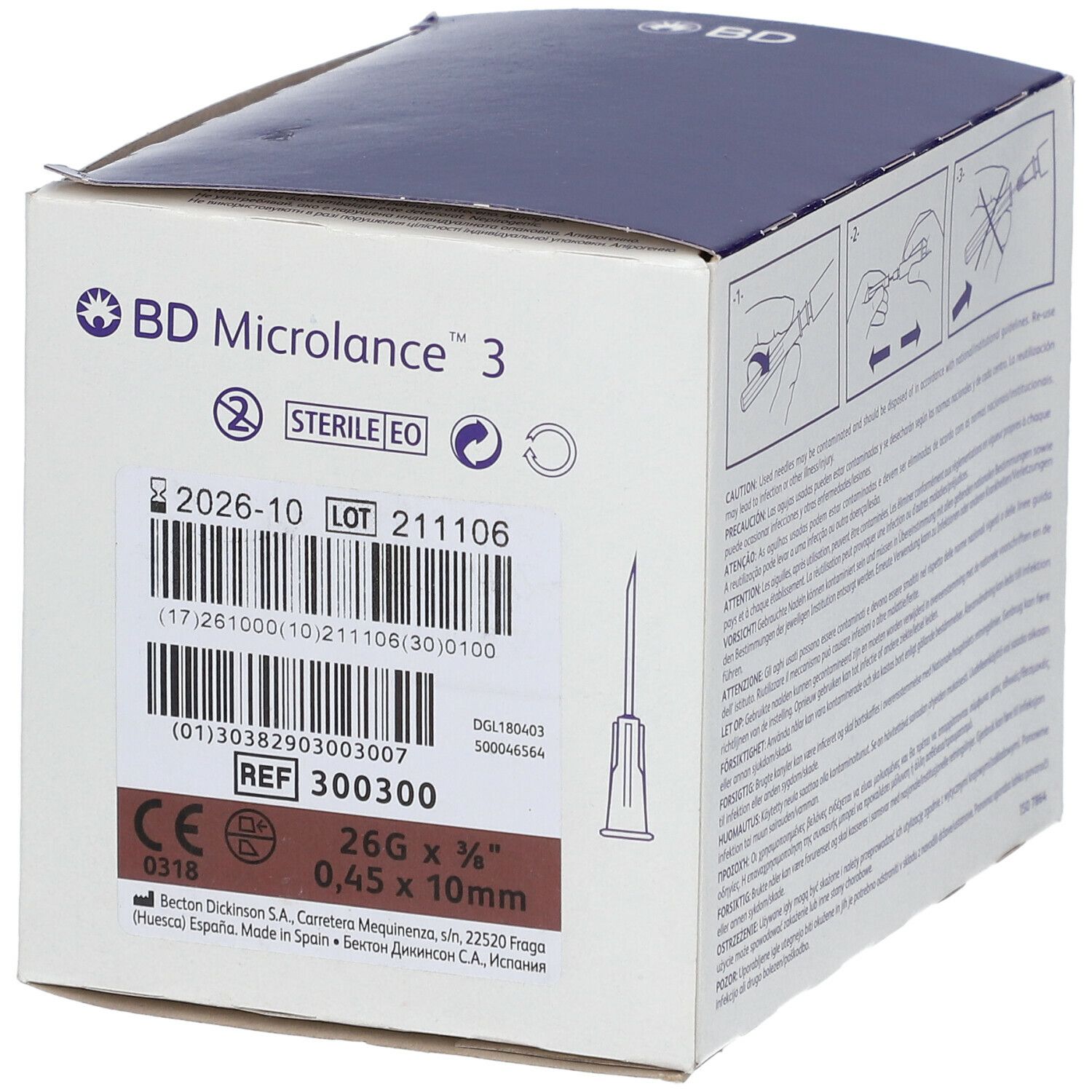BD Microlance 3 Aiguilles 26G 3/8 SB 0.45x10Mm