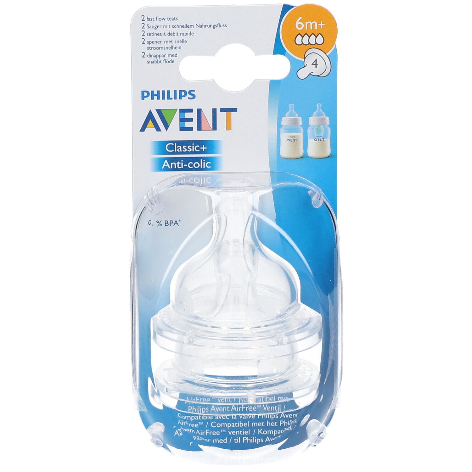 Philips Avent Classic+ Tétine Fast 4 Trous SCF634/27
