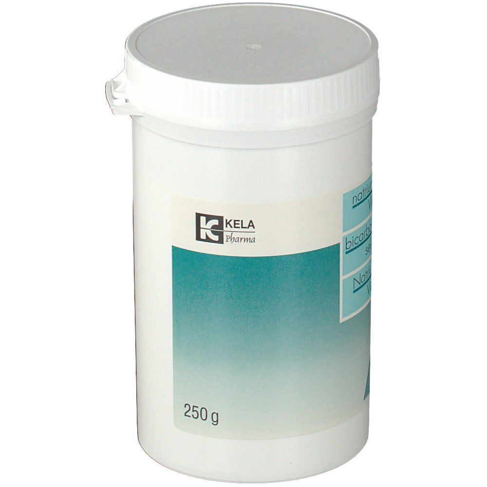 Witte pot met deksel. Opschrift: KELA Pharma, 250 g. Etiket met productinformatie.
