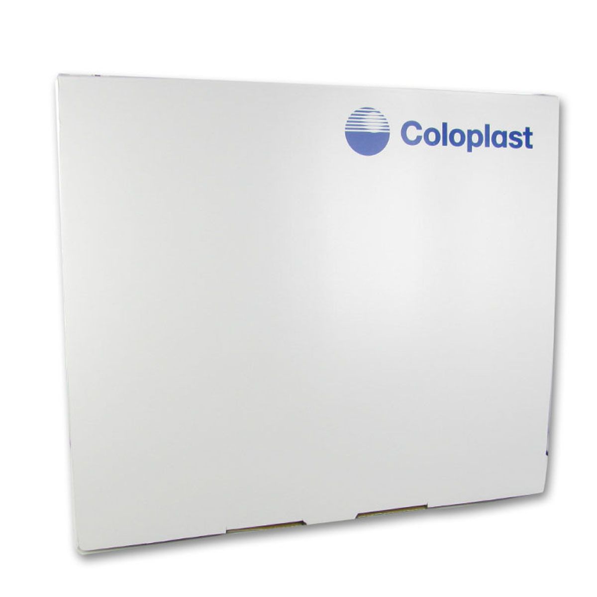 Emballage en carton blanc. Logo bleu et texte Coloplast.