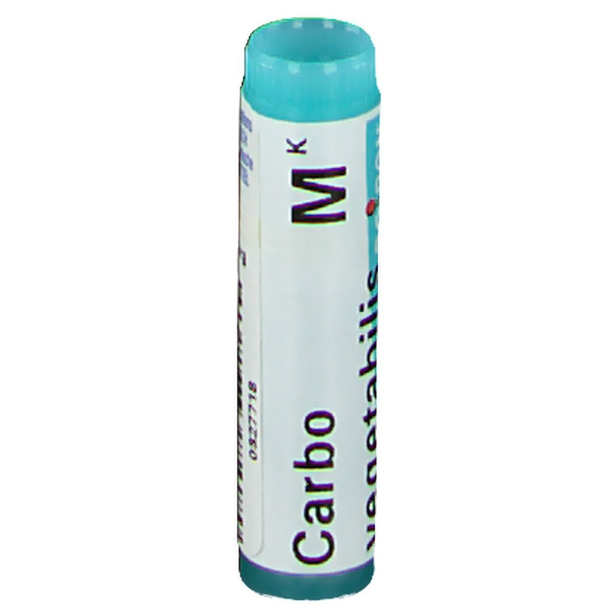 Tube cylindrique bleu et blanc. Inscription: Carbo vegetabilis Mk.