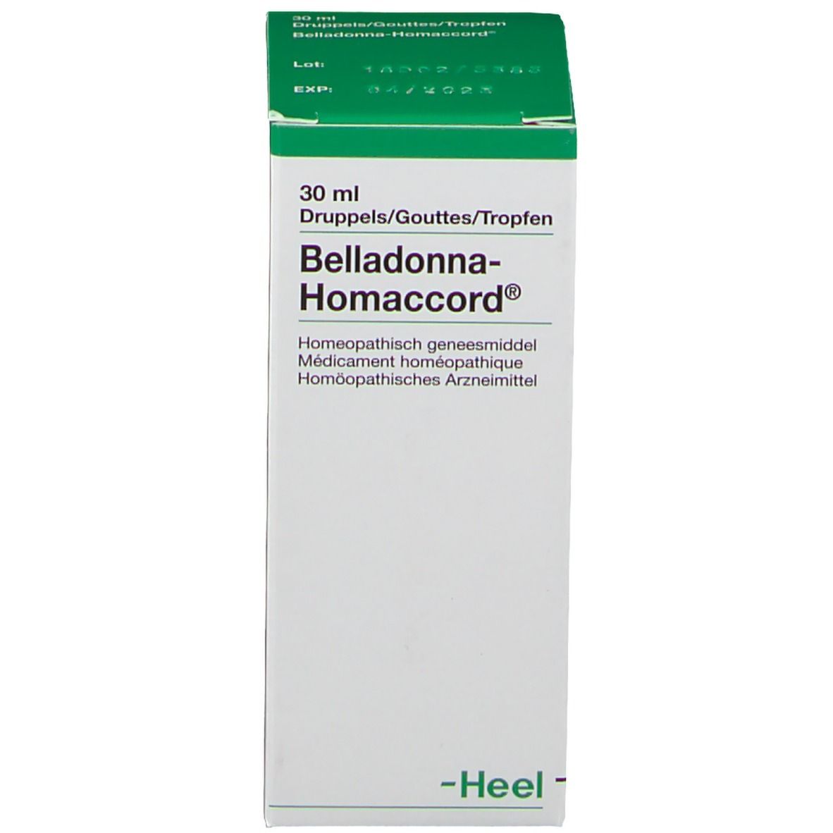 Emballage du produit. Boîte avec nom du produit, fabricant et informations. 30 ml gouttes.